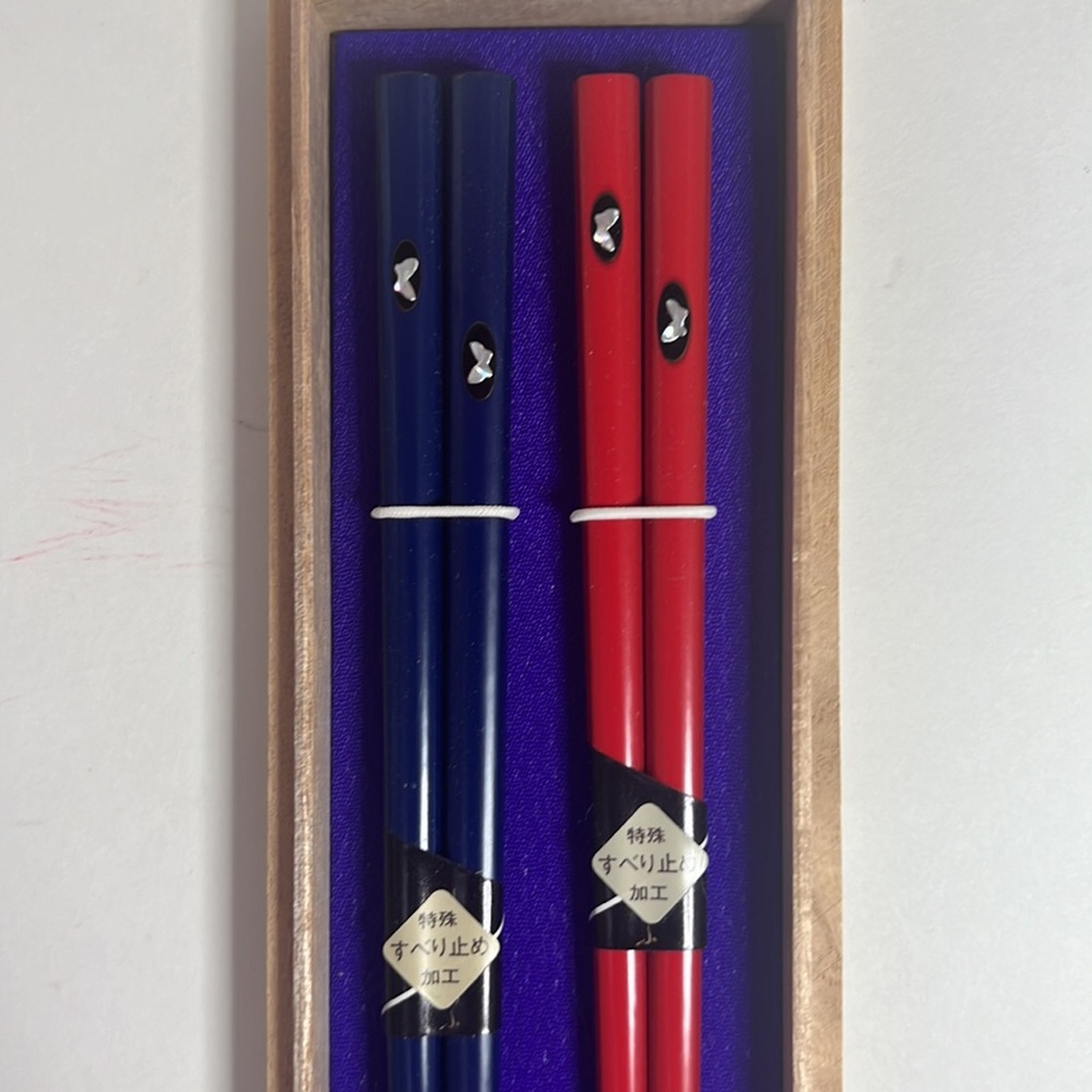 Authentic Vintage Japanese Chopsticks Mother of Pearl Butterfly Wood Box New